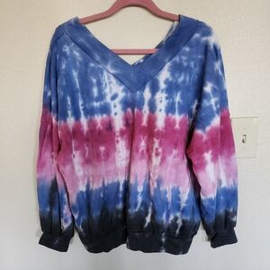 Blue Buttercup French Terry Tie-Dye V-Neck Sweatshirt